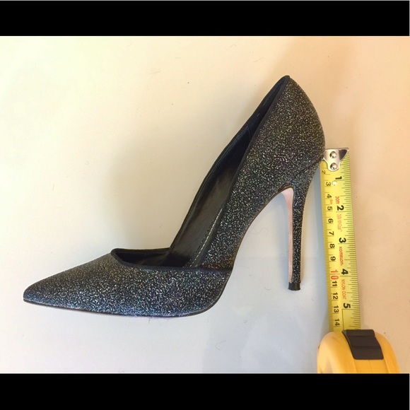 7.5 black glitter heels leather pointy sparkle - Picture 5 of 8